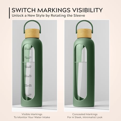 Image of Home Puff Borosilicate Glass Water Bottle With Silicone Cover Sleeve (1000Ml) | Airtight, Leak-Proof Bamboo Lid, BPA-Free, Eco-Friendly, Reusable Bottle For Fridge, Gym, Travel, Office, Home (Green)