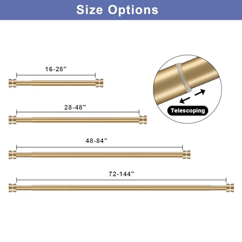2 Pack Single Curtain Rods, 1Inch Diameter Telescoping Drapery Window Curtain Rod 28-48Inch(2.3-4ft) Rod Length, Warm Gold by Joodxoe - Image 4