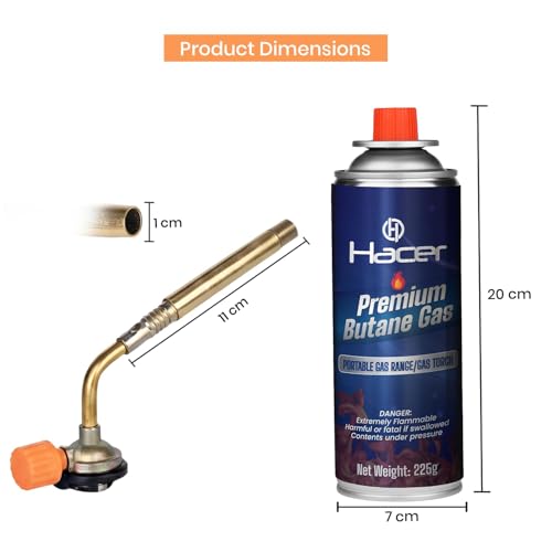 Image of HACER Butane Brazing Blow Torch Single LPG Nozzle with 2 Butane Gas Canisters Multipurpose Heat Gun For Outdoor Use Cooking Copper Pipe Welding Camping Jewelry Repair Work Tool Burner