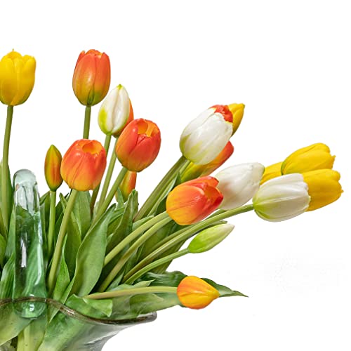 Duyone 15Pcs Artificial Tulips Flowers, Real Touch Latex Bouquet, Fake Tulips For Office Wedding Party Home Kitchen Garden Decoration(Orange Suit 40Pcs) #TOP5