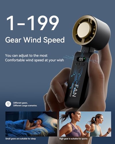 Image of Handheld Portable Turbo Fan with Ice Cooler, Speed (1-199) 5500mAh Rechargeable Personal Fan,[20H Cooling Time] Mini Yet Powerful [20000 RPM] Small Pocket Fans for Travel /Outdoor /Office, Gold Black