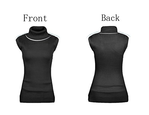 V28 VV901TANKTOPBLACKM Women Sleeveless High Neck Turtleneck Stretchable Knit Sweater Top-M,Black thumb #2