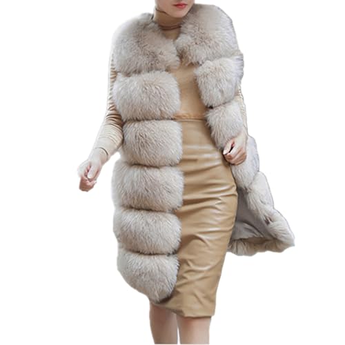 Lisa Colly Women's Faux Fox Fur Coat Jacket Winter Sleeveless Faux