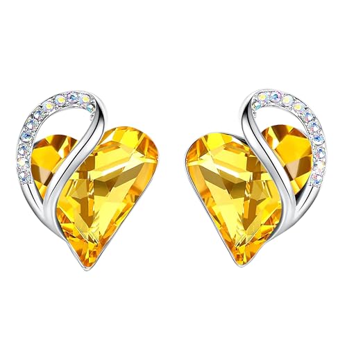 Leafael Infinity Love Heart Earrings for Women, Birthstone Crystal Earrings with Healing Stones, Allergy-Free Jewelry for Women with Gift Box, Silver-tone Crystal Stud Earrings for Women