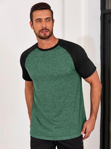Image of Runcati Mens Casual Slim Fit T Shirts Raglan Short Sleeve Crewneck Baseball Tees Color Block Workout Fashion Shirt