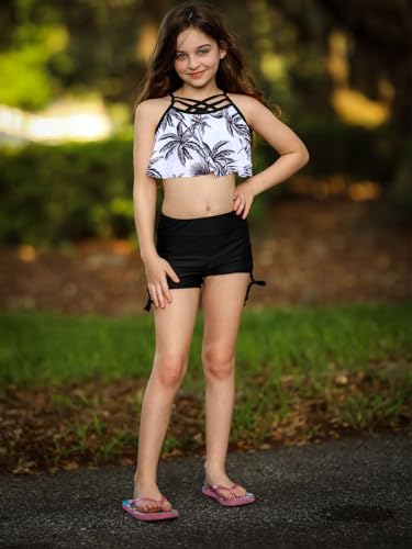 Girls Swimsuit Kids Bathing Suit 3 Pieces Bikini Set with Shorts Adjustable Swimwear 7-13 Years4