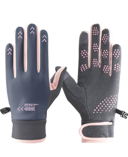 手袋 レディース 防風 防寒 グローブ 【滑り止め・防水】スマホ対応 てぶくろ 通気性 保温性 柔らかい 裏起毛 バイク用グローブ 釣り 自転車 スポーツ ランニング アウトドアグローブ (ダークグレー+ピンク)