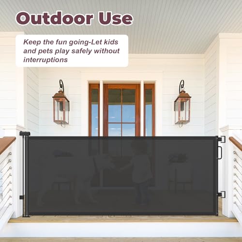 Image of 76 inch Retractable Baby Gates Extra Wide, Mesh Long Dog Gate for Deck | Indoor Outdoor Stair Gate for Wide Openings Doorways Hallways Porch, Child Pet Safety Essentials for Home, Black