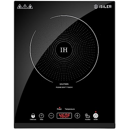 Portable Induction Cooktop, iSiLER 1800W Sensor Touch Electric Induction Cooker Hot Plate with Kids Safety Lock, 6.7″ Heating Coil, 18 Power 17 Temperature Setting Countertop Burner with Timer
