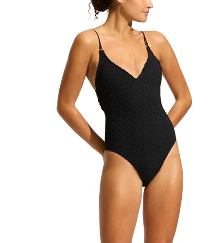 Seafolly Women's Standard V Neck One Piece with High Legline Swimsuit