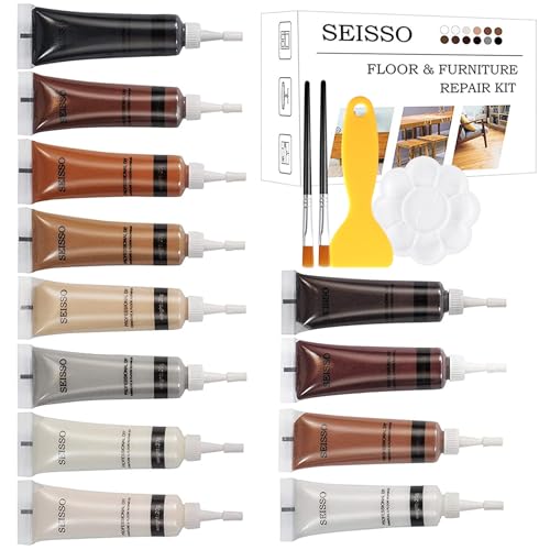 SEISSO 12 Colors Furniture Wood Floor Repair Kit, Furniture Touch Up Kit Cover Wood Furniture Scratch Restorer Filler for Table, Door, Desk, Cabinet