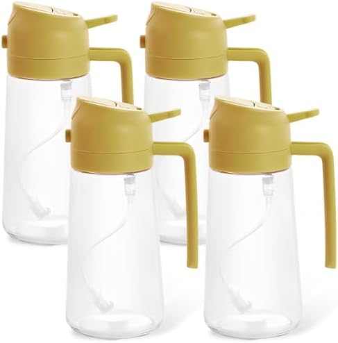 4Pcs Olive Oil Dispenser Bottle 2 in 1 Clear Glass Oil Sprayer and Container 470ML Refillable Vinegar Dispenser with Automatic Cap Portable Spray Bottle for Cooking Baking, Orange