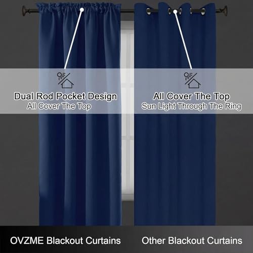 Image of Royal Blue Blackout Curtains for Bedroom 72 Inch Length 2 Panels Set, Thermal Insulated Curtains for Living Room Nursery, Energy Saving Window Drapes for Patio French Door Front Door, 2x40Wx72L