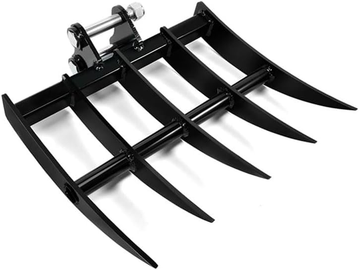 Mini Excavator Rake Small Excavator Loosening Attachment for 1T-3.5T Mini Excavators with Quickly Clears Debris and WeedsSpan: 3.54in Hole Diameter0.98in Center Distance3.35in (Black)