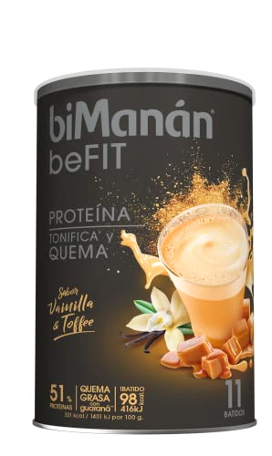 biManán - beFIT Batido Sabor Vainilla y Toffee, Bebida de Proteína para Tonificar tu Masa Muscular...
