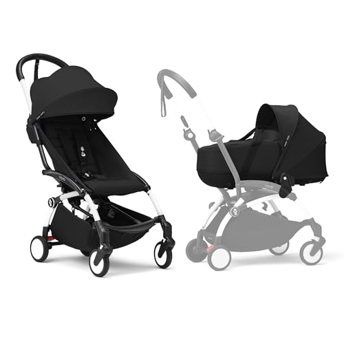 Cochecito Yoyo3 De Stokke Con Capazo Para Recién Nacido - Incluye Chasis En Blanco, Pack Color 6 Para Yoyo Negro Y Capazo Para Recién Nacido Negro