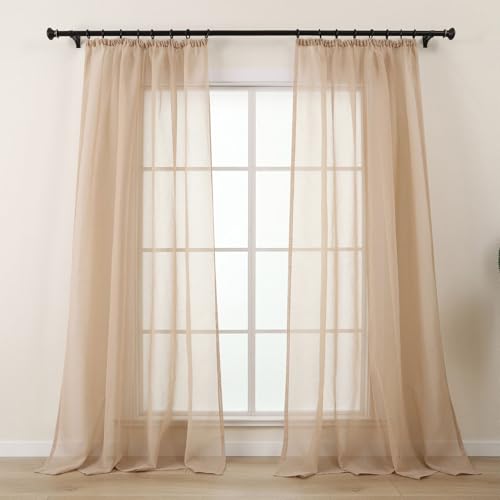 L.Z.E Cortinas Beige para salón, Cortinas Transparentes con Cinta fruncidora para Sistema de rieles, Cortina para Dormitorio, Juego de 2 Cortinas con Aspecto de Lino, Modernas, 245 cm de Largo