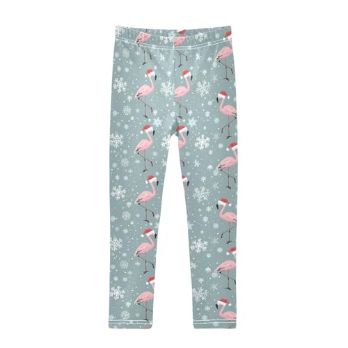 Girls Printed Leggings Yoga Pants Flamingos Santa Hats Pattern for Kids in 4t to 10 Years, 4T