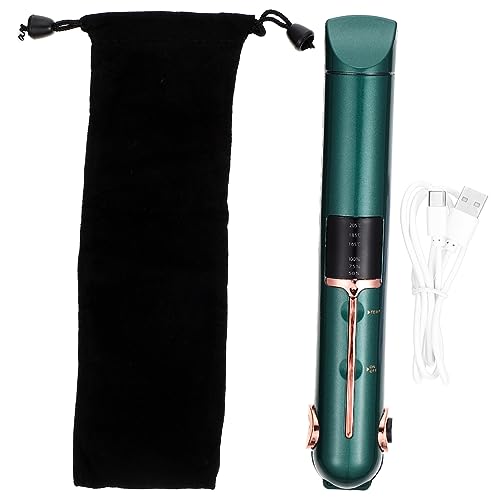 Plancha para el cabello y rizador 2 en 1 portátil mini de SaditY, con placas de cerámica, inalámbrica y con cable, temperatura ajustable (160–200 °C), color verde miniatura 1