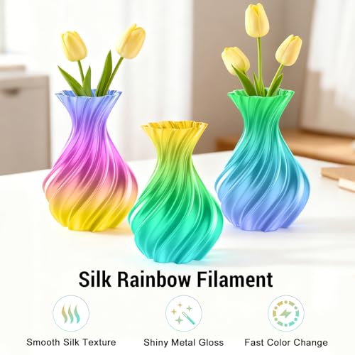 Image of Dynta Silk Rainbow PLA 3D Printer Filament for Beginners, 1.75mm /±0.02mm