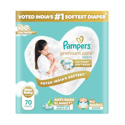 Image of Pampers Premium Care Pant Style Baby Diapers, Newborn /X-Small (NB /XS), 70 Count, 4-6kg, All-in-1 with 360 Cottony Softness Diapers