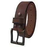 NPET Mens Leather Belt Full Grain Vintage Distressed Style Snap on Strap 1 1/2" Wide (32 for 30" waist, Coffee with Black Brass Buckle)