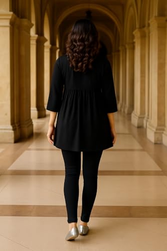 Image of Women's Viscose Cotton Embroidered Tunic Dress | Ethnic Motif 3 /4 Sleeve V-Neck Dress