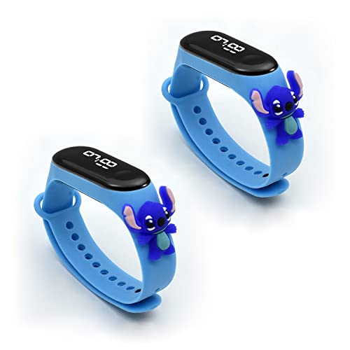2 Piezas Stitch LED Reloj Digital, Reloj Digital Pulsera de Silicona, Reloj Dibujos Animados Impermeables, Reloj Digital Deportivo Electrónico para Niños Niñas-Correa Compatible mi Band