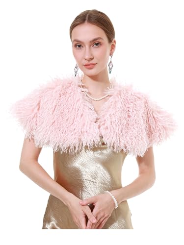 LA CARRIE Viking Queen Faux Fur Collar Shawl Shoulder Wrap Medieval Warm Cape for Women LARP Halloween Costume Accessory(Pink)
