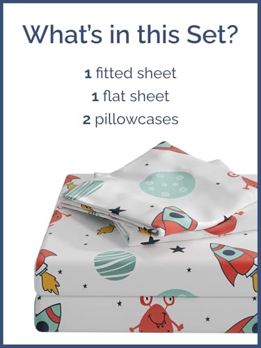Image of Kids Queen Space Aliens Bed Sheets - 4 Piece Kids Space Aliens Sheet Set