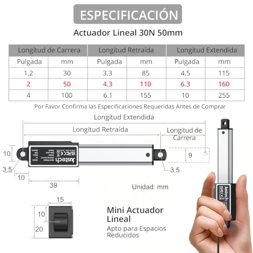Actuador Lineal 30N 50mm 12V Impermeable para Mesa y Puerta 3
