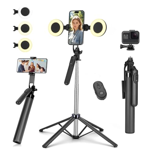 Metal Selfie Stick Tripod for iPhone with Light,70 inch Cellphone Selfiestick with Remote,Phone Tripod Holder for Video Recording,Portable Travel Selfie Stick Compatible with iPhone,Android and Gopro
