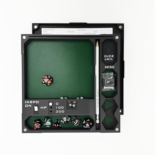 SORTuX All-in-One Dice Tray No Tower by TTRPG World - Magnetic Modular Organizer for 5E & d20 RPGs with Soft Lining, Tower, Mini Holder, Sheets & Mystery Dice Set (Green)