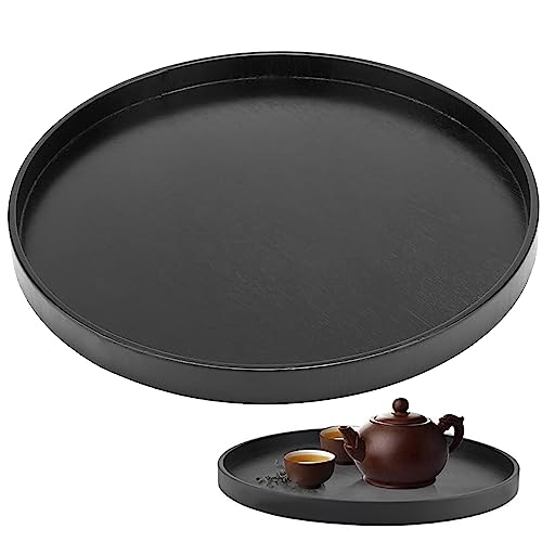 Rundes Tablett Holz Rund Serviertablett: YIDM Holz-Serviertablett 30cm Rutschfestes Teetablett Badezimmer Tablett Anti-Überlauf-Flüssigkeit klein Deko für Café Bar Restaurant Obst Mahlzeiten