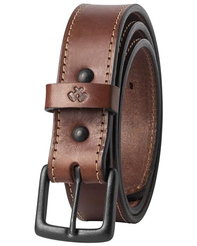 Main Street Forge All American Stitched Leather Belt | Made in USA | Men's Heavy Duty Work Belt | Brown 32