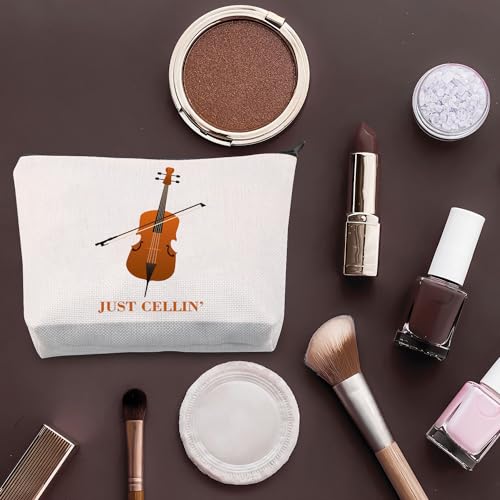 PLITI Cello Gift Cello Player Gift Cello Music Teacher Gifts Just Cellin’ Funny Cello Makeup Bag Cellist Musician Gift (Just cellin bagU) - Image 4