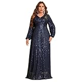 TOLEEN Women's Plus Size V-Neck Sequin Long Sleeve Elegant Formal Cocktail Party Maxi Dresses Blue