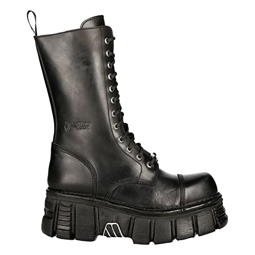 New Rock Boots M-MILI211C-C1 Women's Military Metallic Black Lace Up 100% Leather Techno Biker3