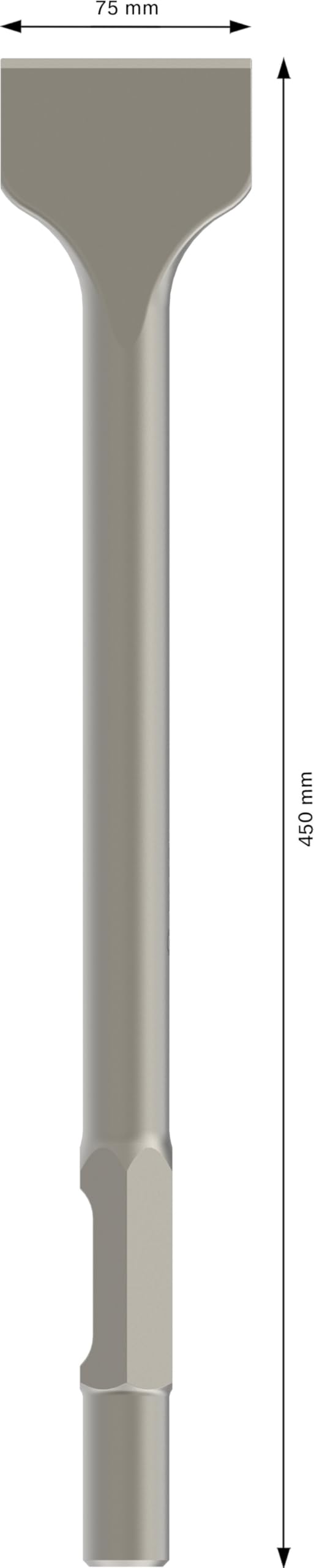 Bosch 2608690113 Burin bêche à emmanchement six pans 30 mm 450 x 75 mm, 1 pièce , 75 x 400 mm