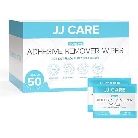 JJ CARE Adhesive Remover Wipes [Pack of 50] 6”x7 Inches, Large Stoma Wipes - Medical Adhesive Remover Wipes - Sting Free Adhesive Remover Wipes for Skin Ostomy, Stoma, Colostomy Devices and Dressings Cover