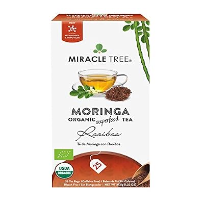 Miracle Tree - شاي Moringa Superfood العضوي ، 25 كيس شاي مغلق بشكل فردي ، Rooibos ( Keto ، Detox ، Energy & Immunity Booster ، نباتي ، خالٍ من الغلوتين ، عضوي ، غير معدّل وراثيًا ، خالي من الكافيين )