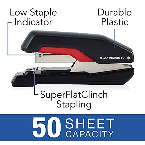 Rapid 5000599 Supreme S50 Superflatclinch Half Strip Stapler 50-Sheet Capacity Black/Red #TOP1