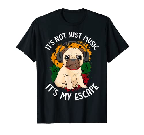 Pug con auriculares para escuchar música, divertido y lindo regalo Camiseta