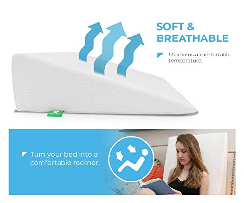 Wedge Pillow for Sleeping - 7.5 Inch Memory Foam Bed Wedge for Sleeping, Reading, Post Surgery & Leg Elevation - Triangle Pillow with Washable Cover 26x25x7.5 inch - Thumbnail 5
