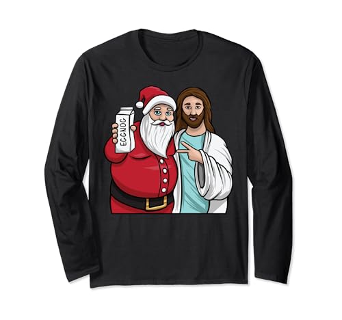 Jesus and Santa Jingle Bros Funny Christmas Eggnog Lovers Maglia a Manica