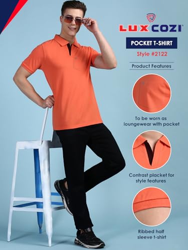 Image of Lux Cozi Men's Regular Fit Polo Neck Half Sleeve Solid Casual T-Shirt with Chest Pocket COZI 2122 APRCAT NB 3XL 2PC