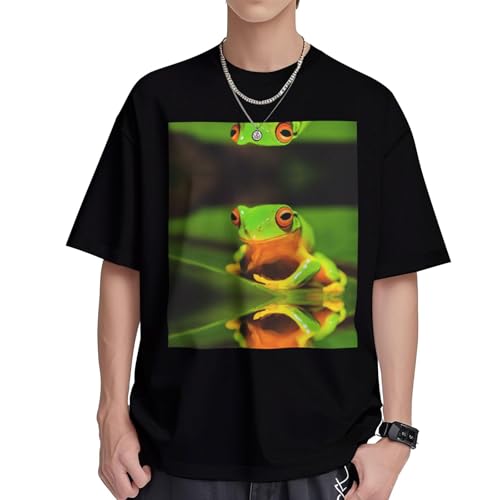 T-shirt coton frais pour homme coupe droite col rond grenouilles imprimées