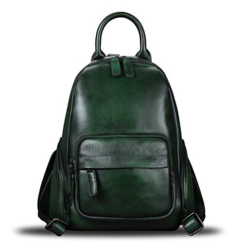 IVTG Genuine Leather Backpack for Women Vintage Handmade Satchel Knapsack Retro Leather Rucksack Designer Daypack (Green)2