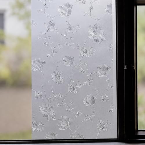 Image of CVANU Premium Botanical Frosted Glass Covering Privacy Window Film, Self Adhesive Waterproof Vinyl Sticker for Glass Doors, Windows, Bathroom & Office Use (24 x 200 Inch)