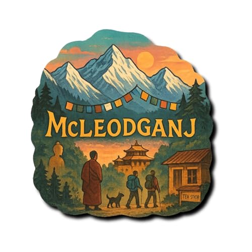 COMONOT McLeodganj Scenic Design Decorative Wooden Fridge Magnet, HD Print, 7.6x7.6 cm, Tourist Destination Souvenir | Fridge Decoration Magnet for Kitchen & Home Decor | Stylish Fridge Magnet